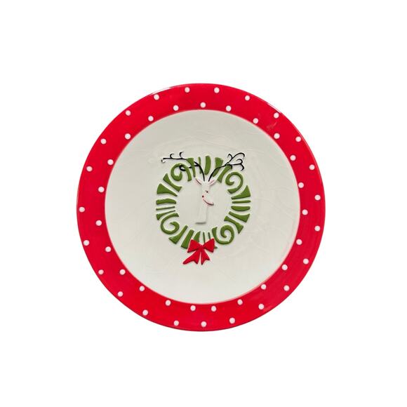MWW Market Salad Dessert Plates Santa Reindeer Wreath Set of 2 - Picture 3 of 4